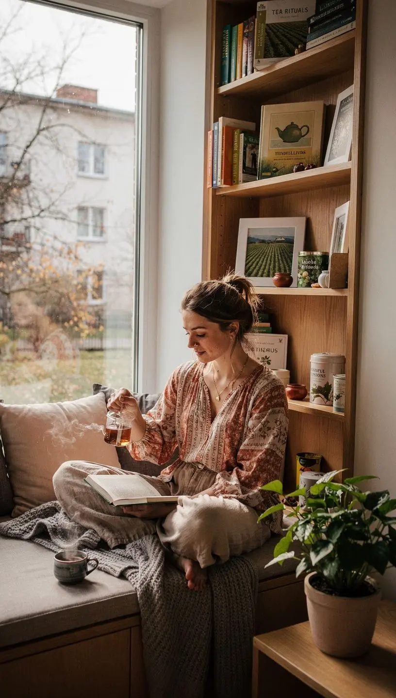 Arbatos lapų pakuotės ir matavimo šaukštelis ant stalo, iliustruojantys praktiškus paruošimo patarimus.